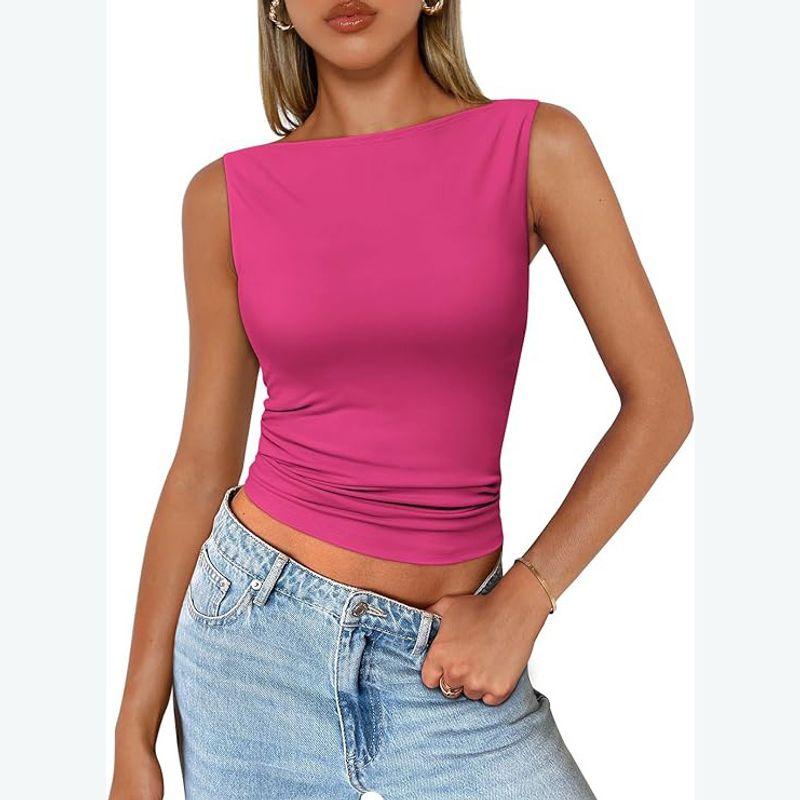Solid Color round Neck Sleeveless Top Solid Crew Neck Slim fit Sleeveless Top Women