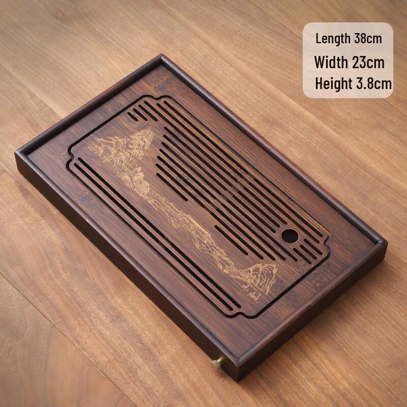 Bamboo Tea Tray with Thousand Li Rivers and Mountains Design 38x23x3.8cm