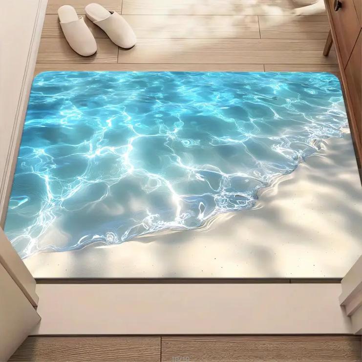 Beach Waves Carpet Mat 3D Shells Starfish Rug Welcome Text Sand Non-Slip Home Decoration Seaside Floor Mats Welcome Mat Door Mat