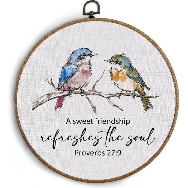 KTYHD Christian Bird Round Wall Art, a Sweet Friendship Refreshes the Soul Bible Verse Religious Canvas Wall Art, Christian Friendship Gifts for Christian Bird