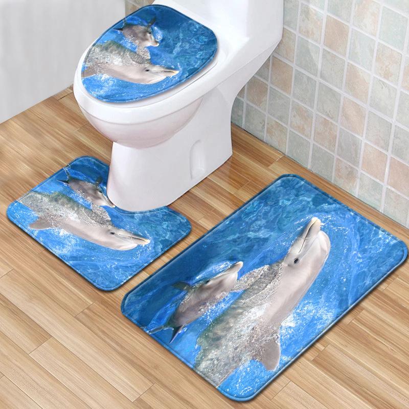 Animal Toilet Floor Mat Three-Piece Bathroom 3-Piece Carpet Doormat