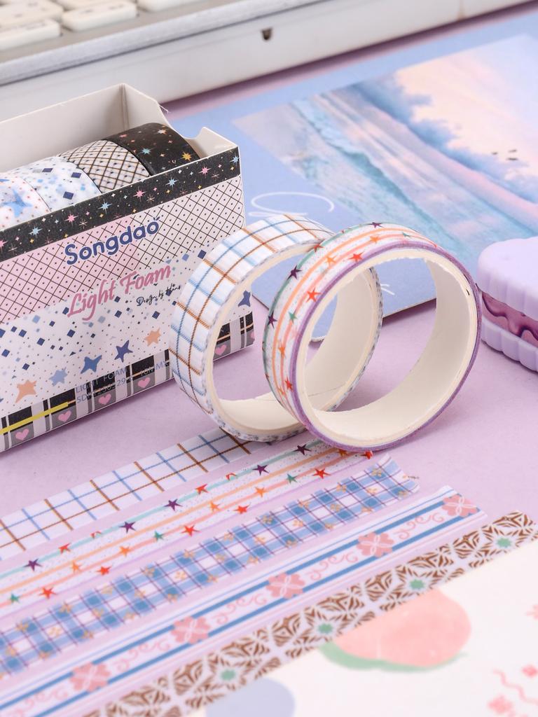 5 Rolls/Box, Various Styles Of Washi Tape, Masking Tape For Design And Diy For Precision Work, School Supplies, Birthday Gifts