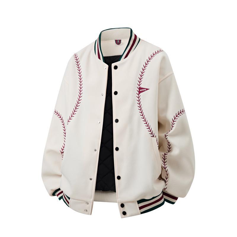 Men's Retro Baseball Cotton Jacket - Winter College Style Woolen Outerwear