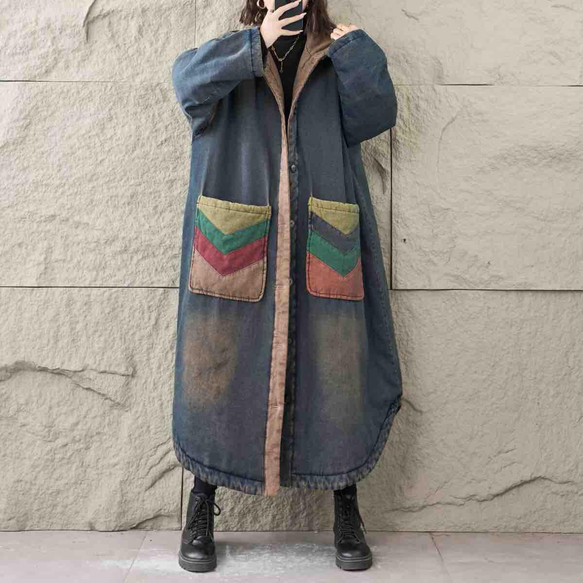 2025 Women`s Color Block Denim Hooded