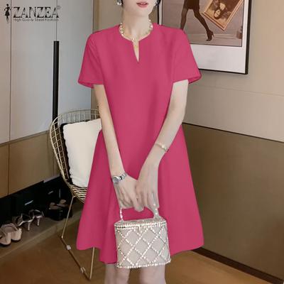 Жіноча літня повсякденна сукня з V-подібним вирізом та короткими рукавами