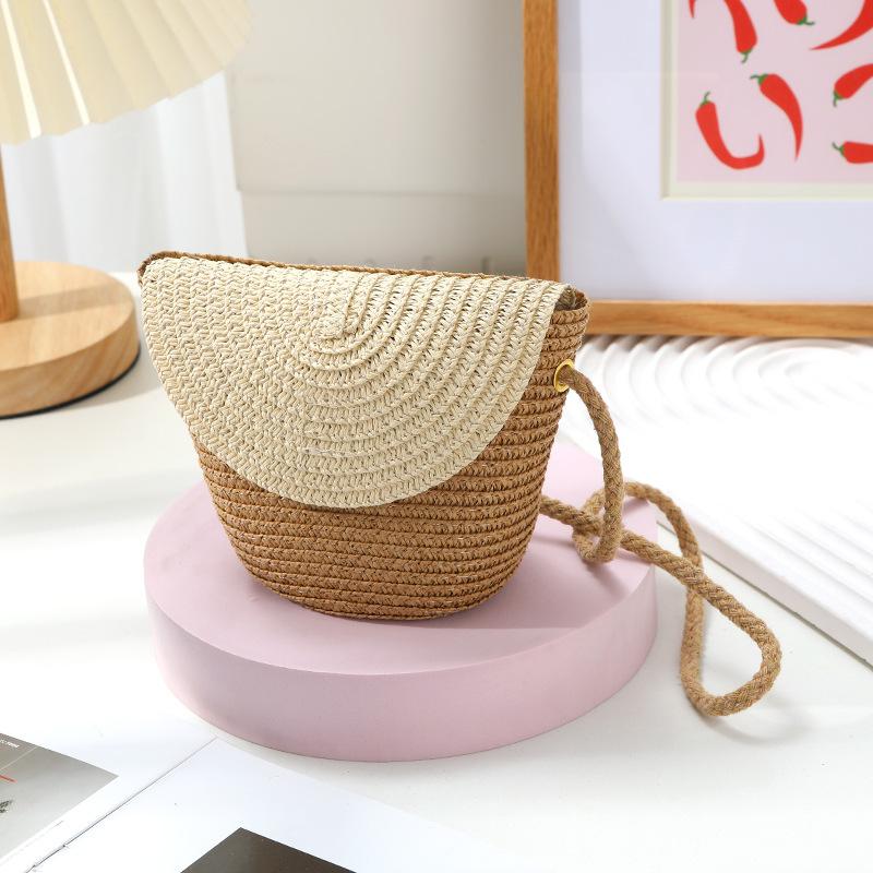 Cute Grass Woven Children's Handbag Handmade Rattan Little Girl Crossbody Fashi Cute Wallet Summer Beach Shoulder Bags