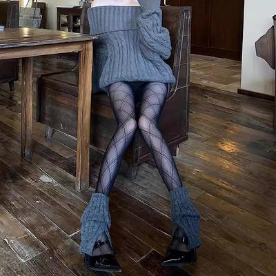 Women's Pure Desire Black Argyle Fishnet Pantyhose: Sexy Silk Niche Design for Spring and Autumn
