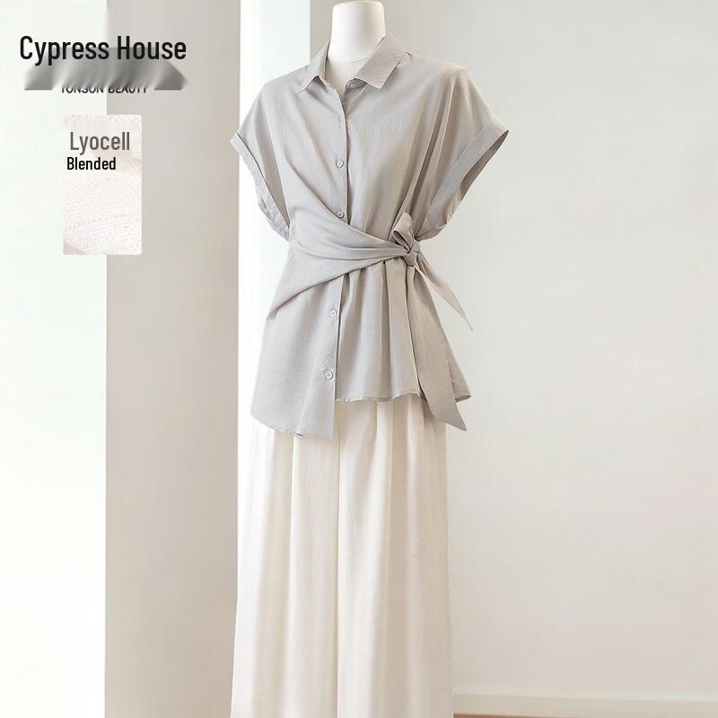 Women s Tencel Linen Shirt & Wide-Leg Pants Set M