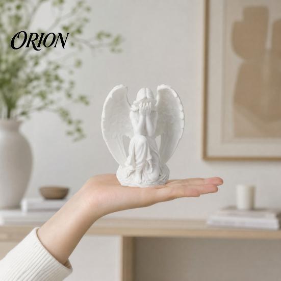 Living Room Angel Decoration 3D Printed Figurine, Small Crouch Tabletop Ornament, Statue White Winged Sculpture for Home Garden Decor Decorative