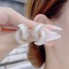 Elegant Retro French Double C Diamond-Inlaid Silver Stud Earrings - Geometric Design for Women