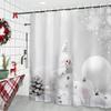 Fröhliche Schneemann-Party Niedliche Weiße Weihnachtskugel Weihnachtsbaum Schneebedeckte Vögel Cartoon-Stil Winterliche Feiertags-Duschvorhänge