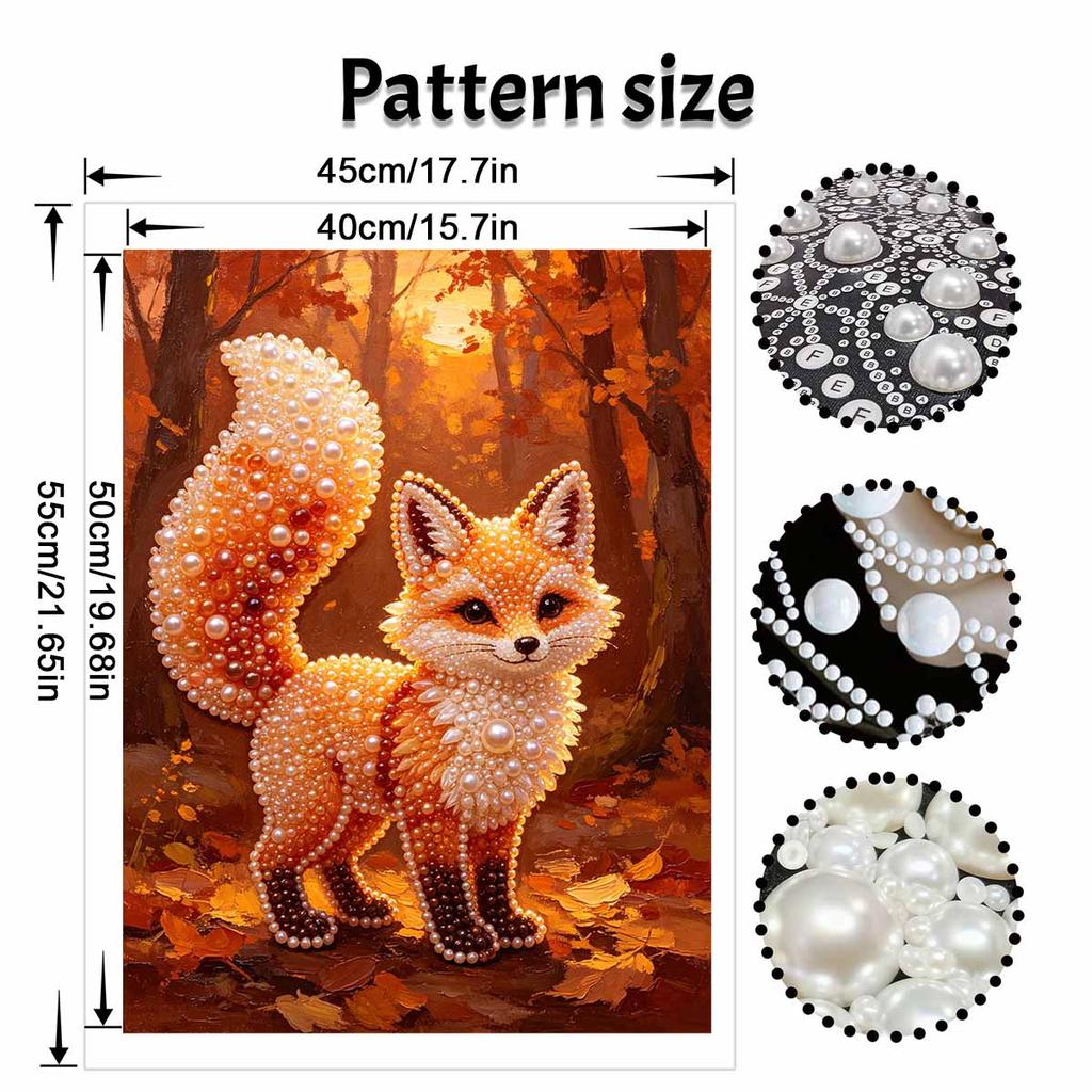DIY Framed Pearl Painting Kit Cute Autumn Forest Fox Sparkling Bead Art Canvas Ready To Display Desk Decor Gift Perfect Present