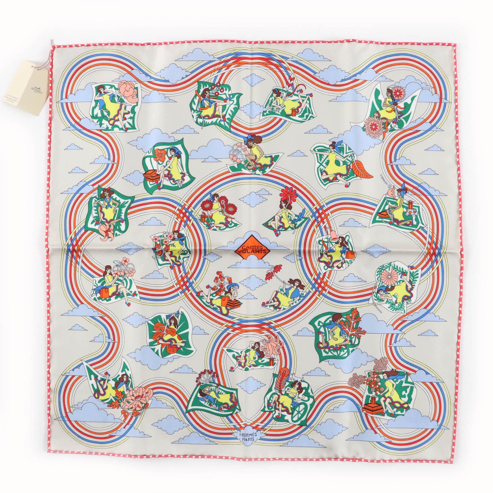 

Безупречный Шарф HERMES VOLANTS Летающий Бойфренд шелк Женский Б/У