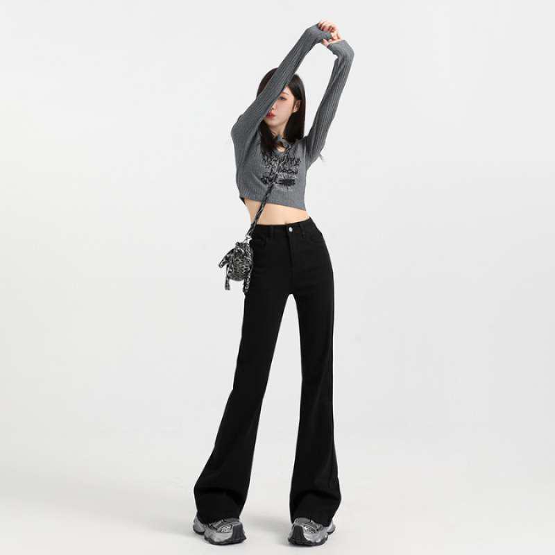 Women s Velvet High-Waisted Flared Jeans - Stretchy, Thick, and Floor-Length for Autumn/Winter Large
