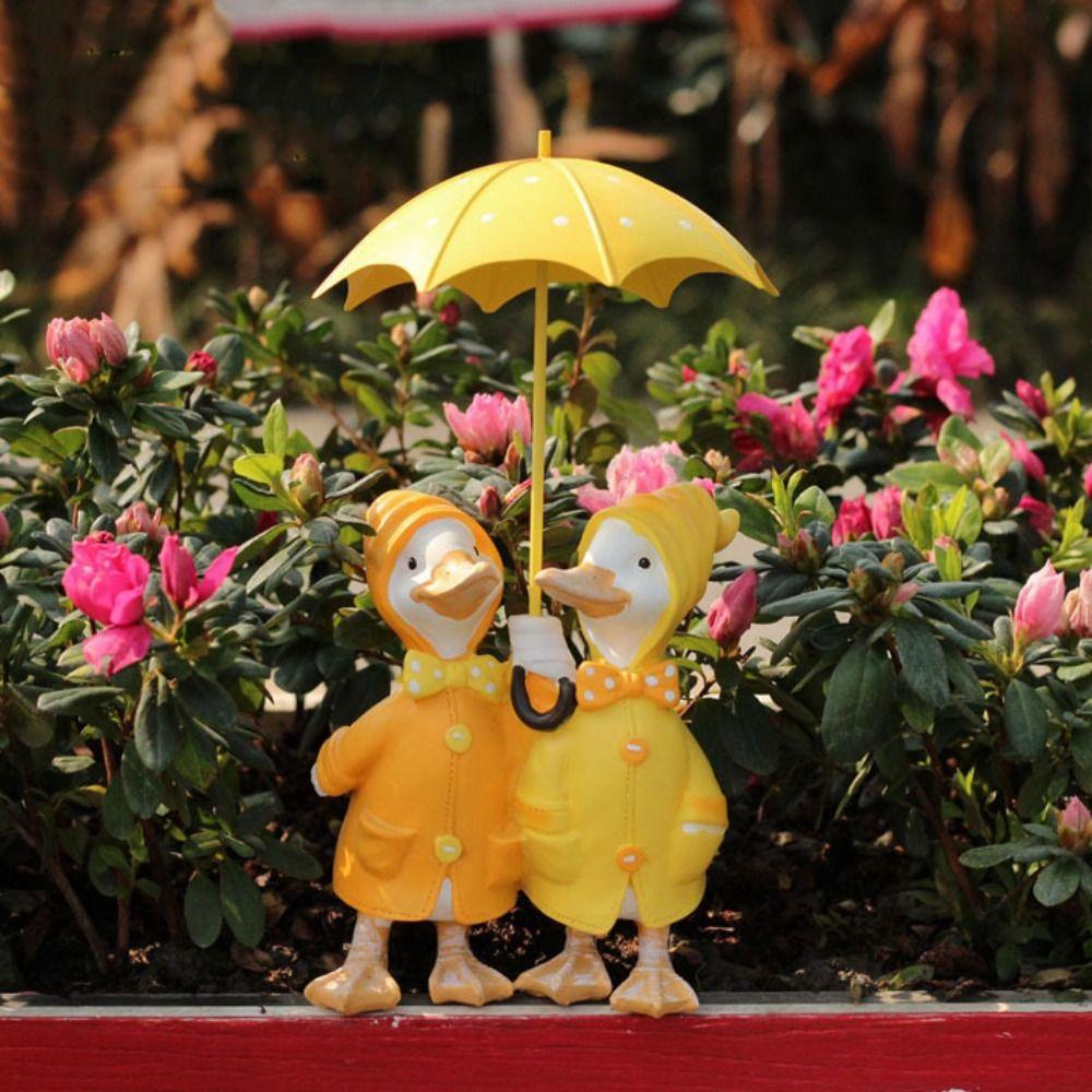 Cartoon Ducks Statue Resin Animal Sculpture Garden Decor Miniatures Figurine  Outdoor