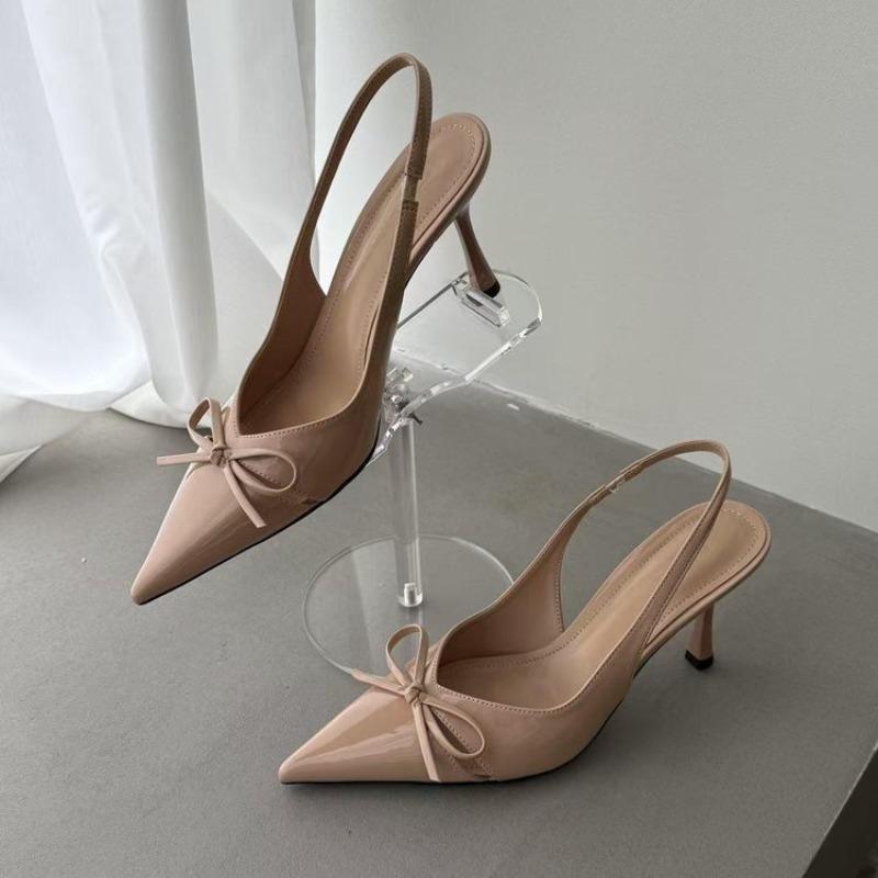 Fashion New Pointed Toe Women Slingback Shoes Fashion Butterfly-knot Shallow Slip On Ladies Mules Shoe Thin High Slides Luxury Sandalias