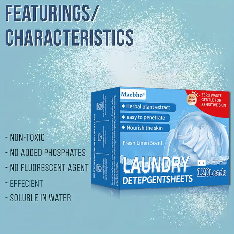 Portable Concentrated Laundry Sheets, Quick-Dissolving Stain Removers with Fresh Linen Scent