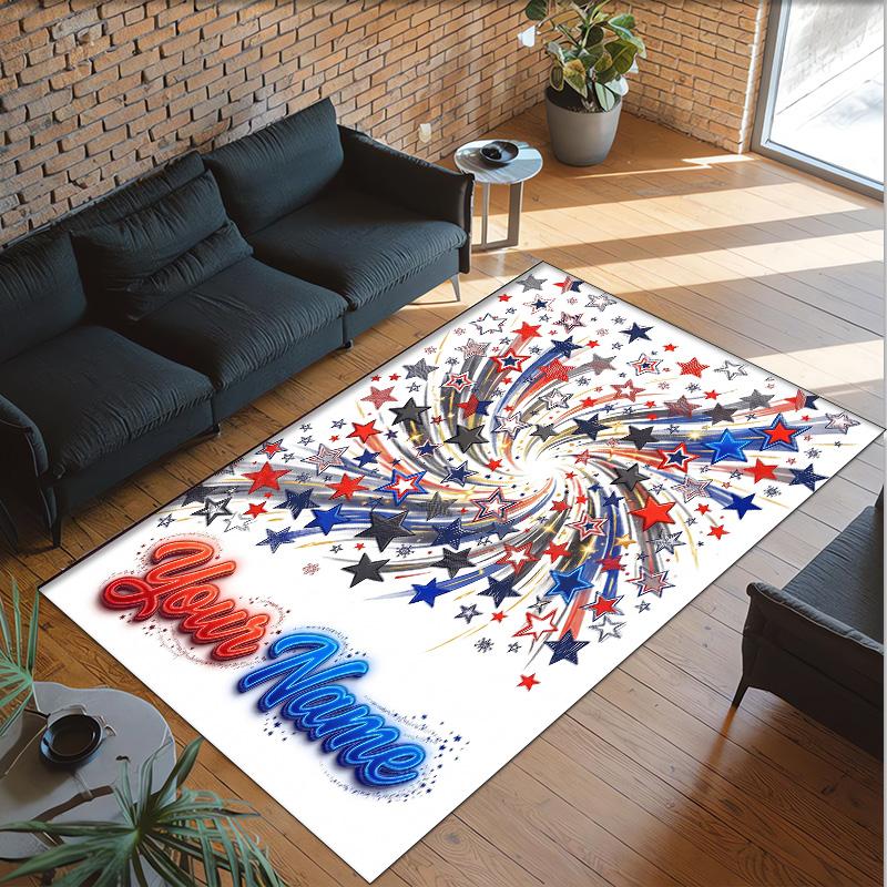 Space Cosmic Theme Crystal Velvet Rug Personalized Custom Name Text Soft Floor Mat Home Decor