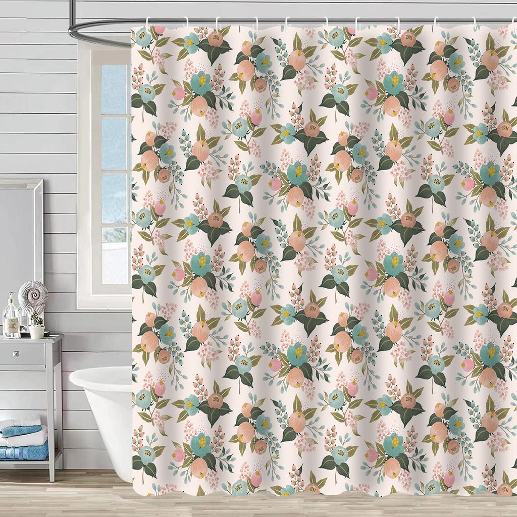 Bathroom Waterproof Curtain Digital Printing Plant Fruit Shower Curtain Free Punching Toilet Partition Curtain Shower Cloth