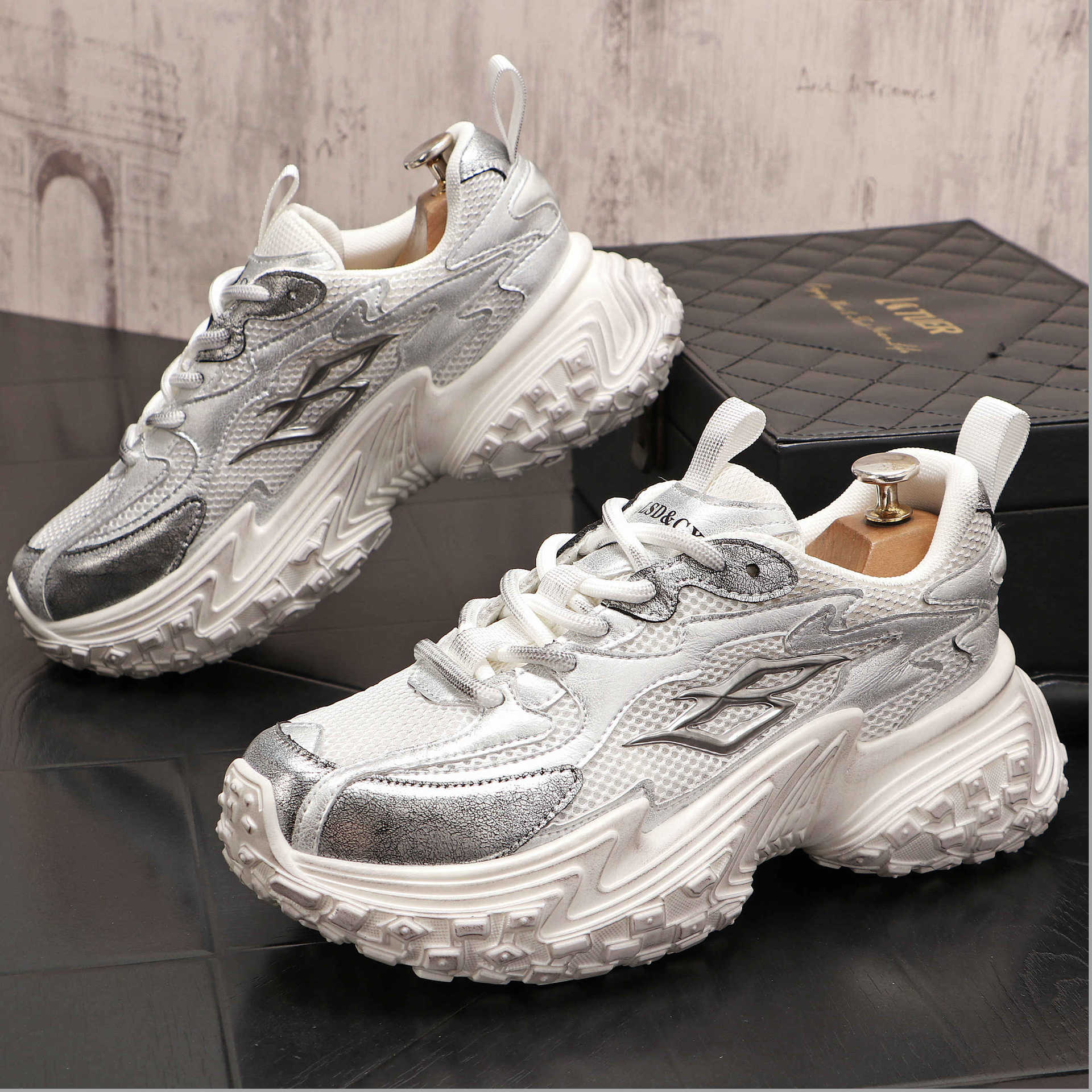 

Mesh Color Blocking Casual Men s Thick Soled Dad Shoes Versatile Ins Style New Summer Breathable Trendy Men s Shoes 43