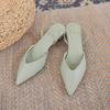 Summer 2025 New Women Black Baotou Sandals Woman Heels Pumps Silk Sexy Pointed Sandalias Female Low Heels Shoes