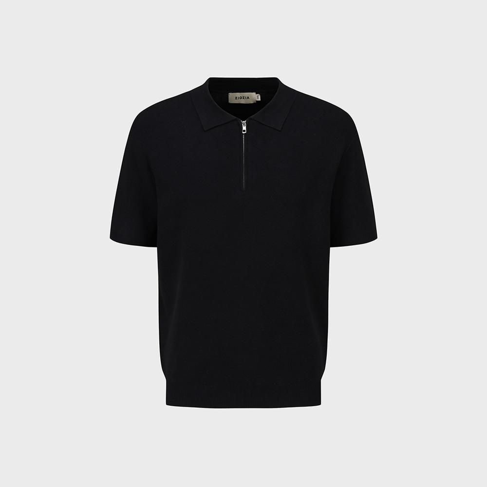 ZIOZIA Men'S) Miracle Short Sleeve Half-Zip Collared Knit_Black