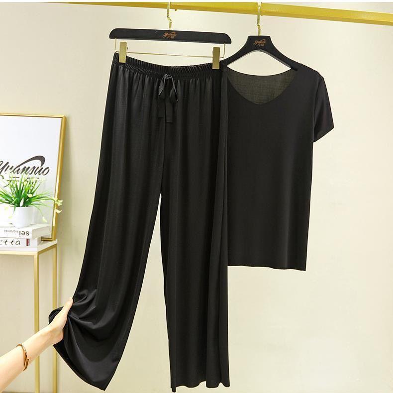 

Women s Home Clothes Suit of Lady House Living Room Wear Spring Summer Loose Homewear Pants Two Piece Set for Women Cute Pajamas S чёрный