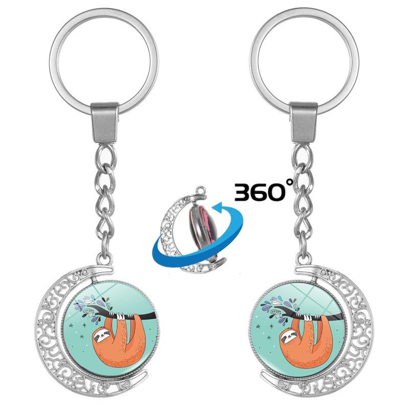 Double-Sided Rotating Sloth Pendant Keychain for Backpacks & Cars