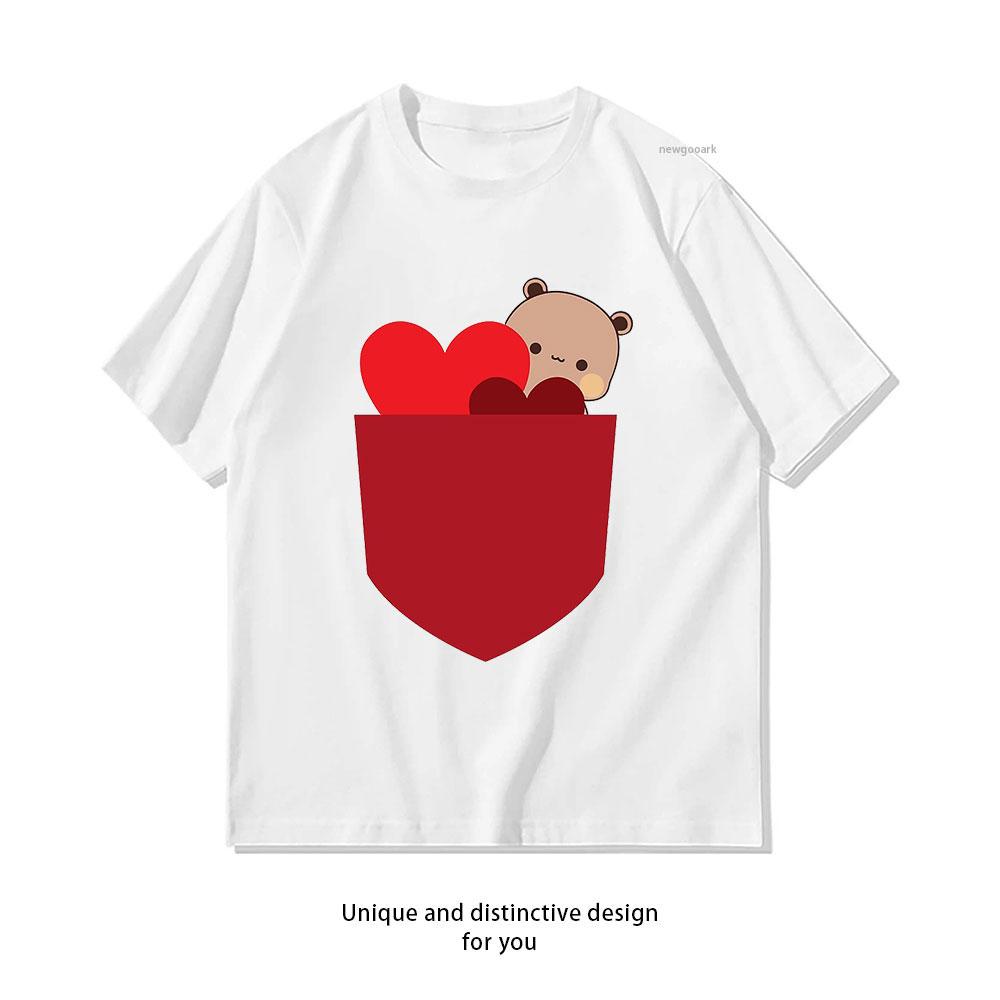 

DuDu Bear Red Hearts Pocket TShirt Women Unisex Casual cotton graphic t shirts Creative streetwear camisetas tops tee Shortsleev 3XL