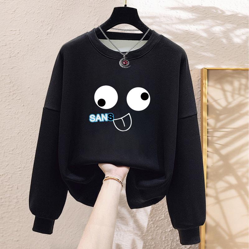 Factory Korean style crew neck sweater women s 2025 new loose lazy style fleece thicker tide S