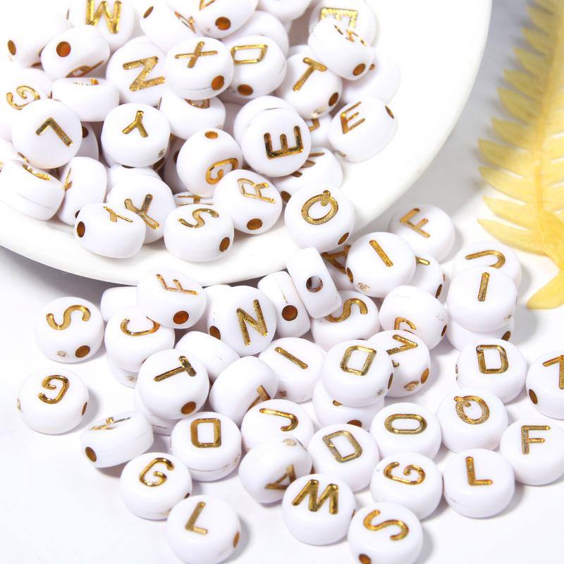 100Pcs 7mm Acrylic Alphabet Beads A-Z Gold Color Letters Beads For Jewelry Making Flat Round Spaced Bead DIY Bracelet Necklace