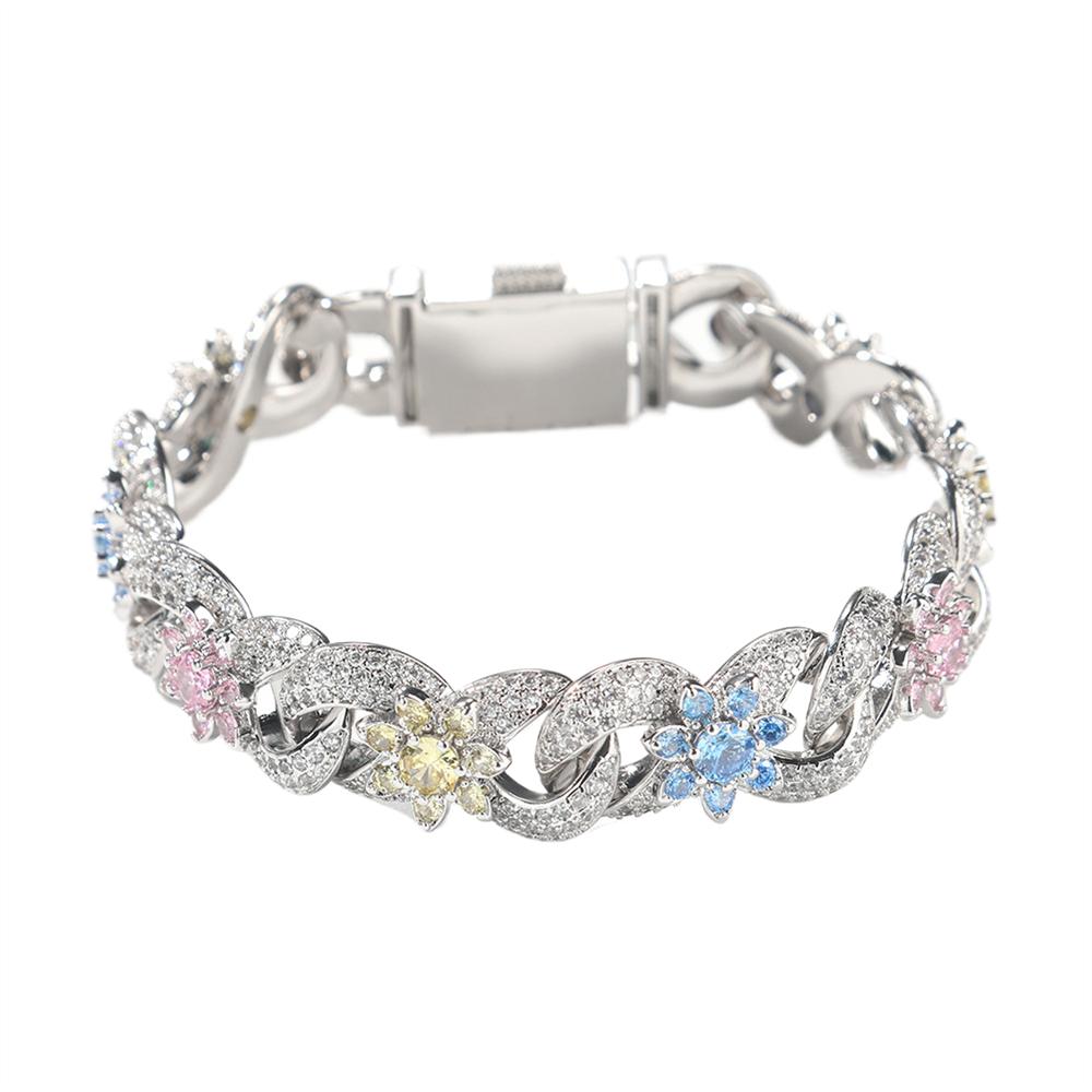 Personalized Fashion Hip Hop Jewelry Flower Zircon Infinite Bracelet Bling CZ Iced Out Infinity Rainbow Flower Bracelet