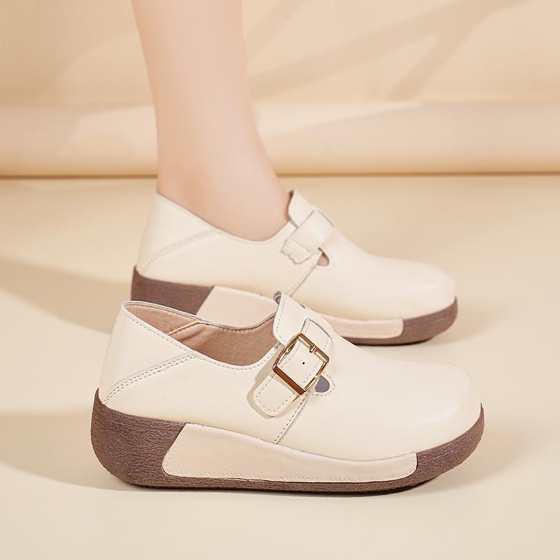 Dámské boty z pravé kůže na robustním podpatku - Jarní/Podzimní Všestranná Módní Ležérní