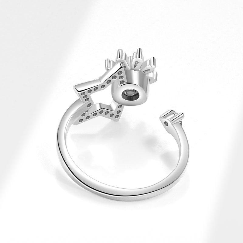 Flower Copper Inlaid Sparkling Rhinestones Rotatable Women'S Engagement Ring Anti-Stress And Anxiety Relife Spinning Ring