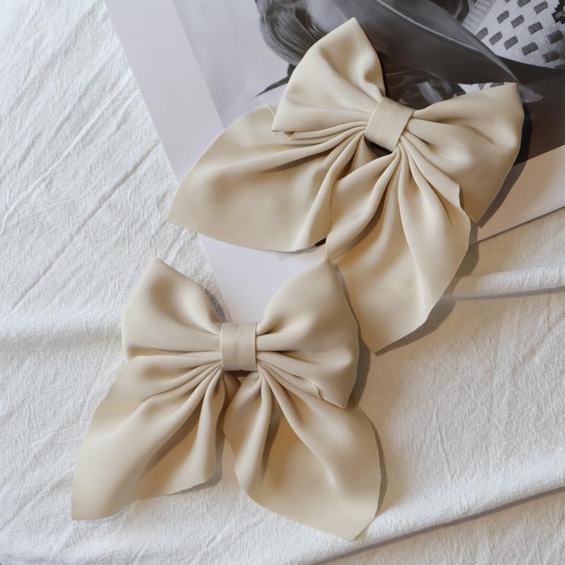 2PCS Legant Bow Ribbon Hair Clip Fashion Simple Solid Satin Spring Clip Hair Pin Retro Headband  Clips Girls Hair Accessories