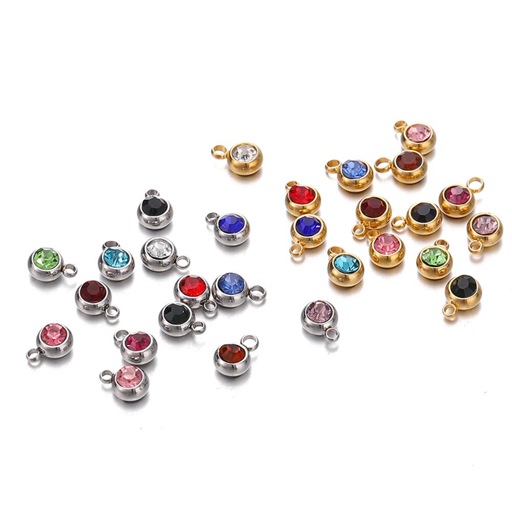 20pcs 6mm Stainless Steel Rhinestone Beads Crystal Charms Pendants for DIY Necklace Bracelet Charm Jewelry Making Accessories