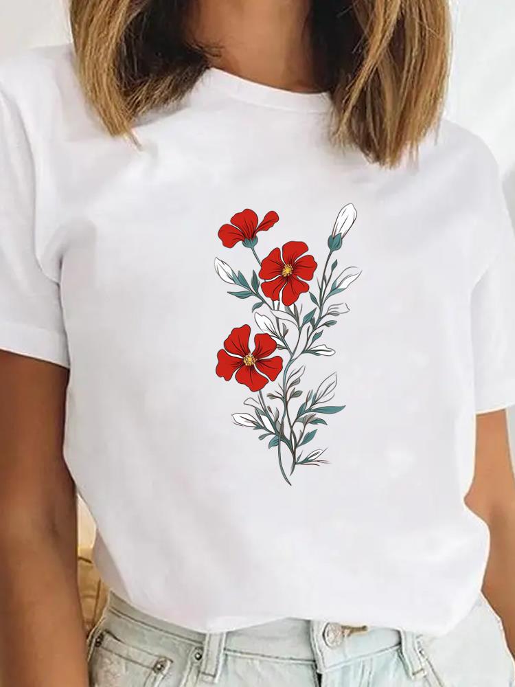 Tee Sweet Trend Flower Cute Clothes Clothing for Unisex Female Casual Top Short SleeveGraphic Tees Playeras De mujeres