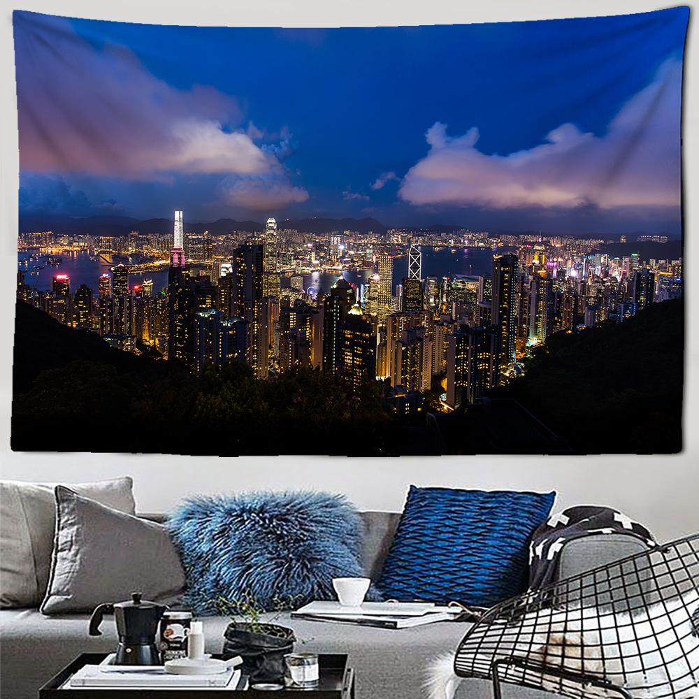 City Night Scenery Tapestry Landscape Fancy Metropolis Wall Hanging Aesthetic Background Wall Bedroom Living Room Decoration