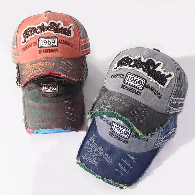 Retro hard peaked hat, big headband, big brim, hip-hop street photography, trendy sun hat, men's and women's embroidered letters, big brim