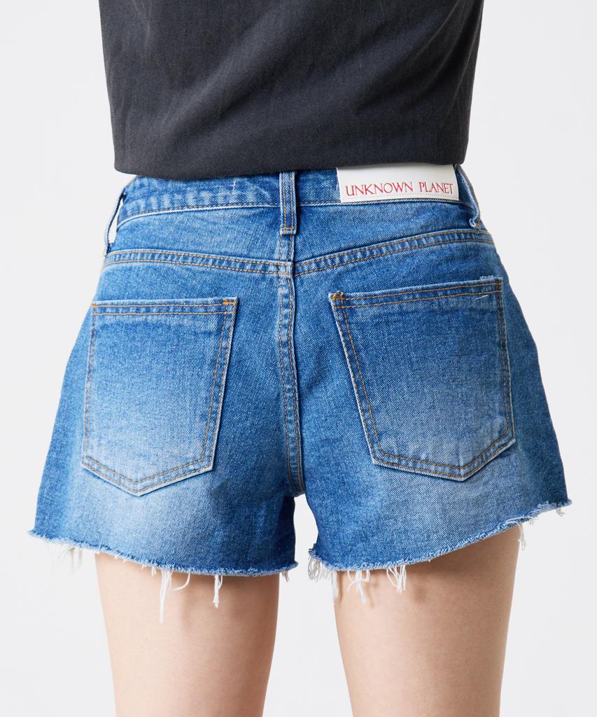 UNKNOWN PLANET Vintage Damaged Cutoff Shorts Blue