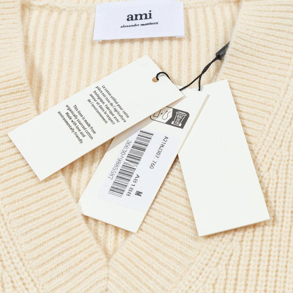 AMI New Autumn and Winter Knitted Striped V-neck Pullover Vest with Heart-shaped Text Logo Knitted Sheep Sweater Base Vest