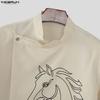INCERUN Zomer Mannen Kraag 3/4 Mouw Knopen aan de Zijkant Print Casual Overhemden Tops