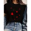European Size Casual Black T-Shirt with Red Heart Print - Stylish Crew Neck Tee with Varied Heart Sizes, Perfect for Everyday Wear