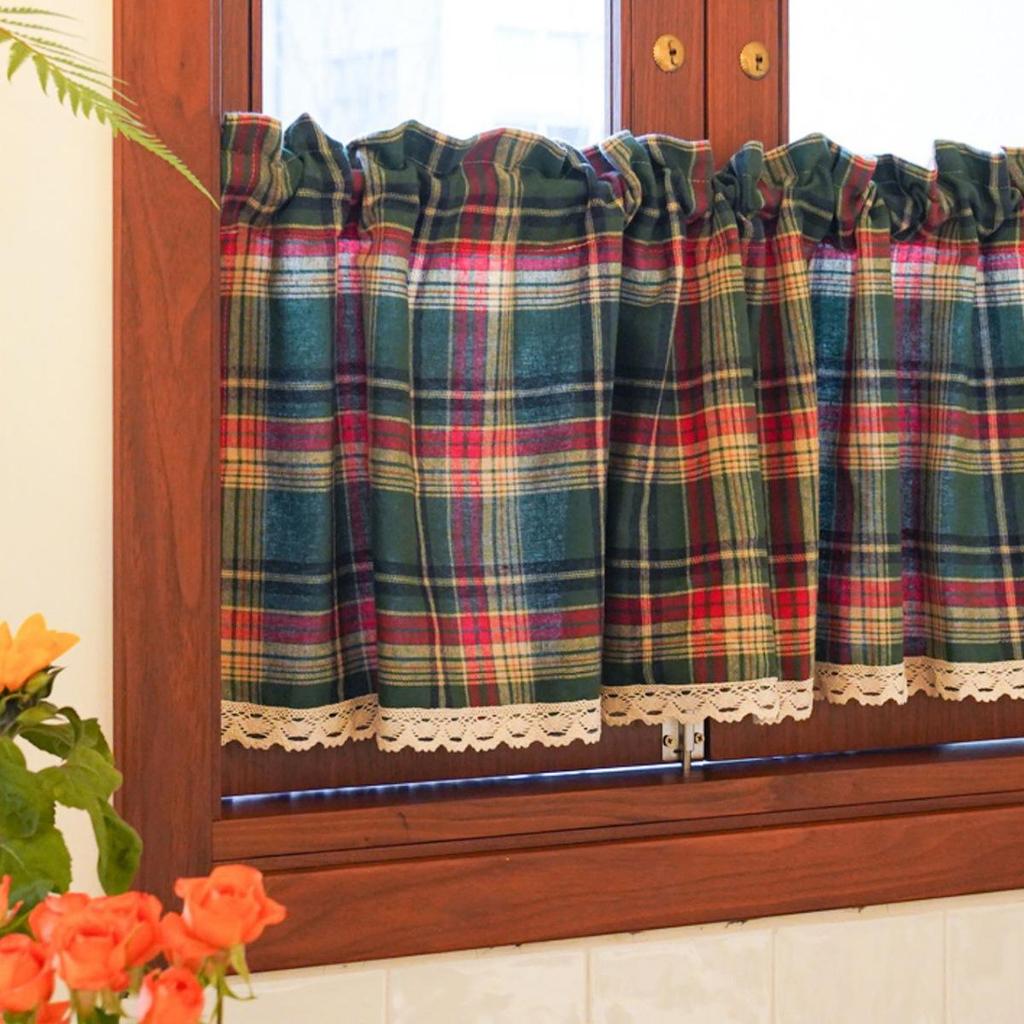 Weihnachtsrot und Schwarz Karierte Vorhänge Kurz Landhausstil Gingham Vorhang Weihnachten für Wohnzimmer Schlafzimmer Esszimmer