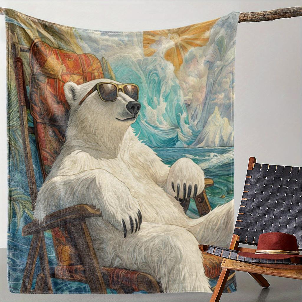 Vintage Polar Bear Print Flannel Throw Blanket - Soft, Warm, and Comfortable for Sofa, Bed, Car, Office, Camping, Travel - All-S
