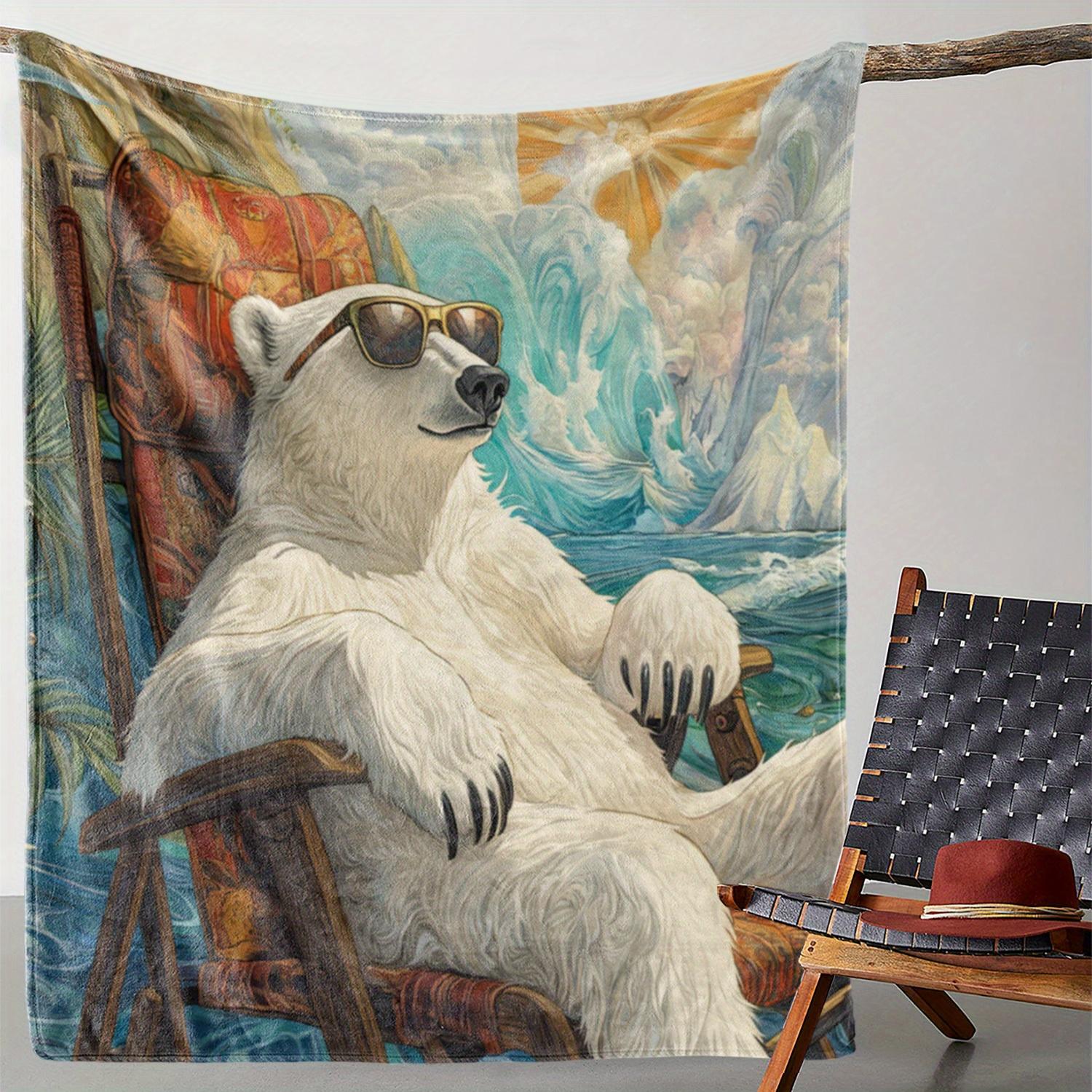 

Vintage Polar Bear Print Flannel Throw Blanket - Soft, Warm, and Comfortable for Sofa, Bed, Car, Office, Camping, Travel - All-S 130x150cm