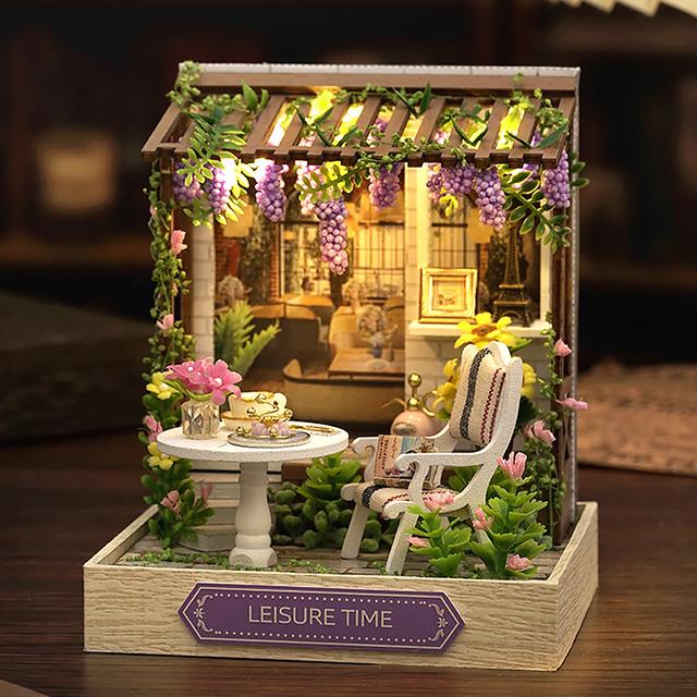 Mini casă de păpuși în miniatură Kit de bricolaj pentru casă mică, jucării de cameră, puzzle din lemn, artizanat, decorațiuni pentru dormitor, cu mobilier, casă de păpuși