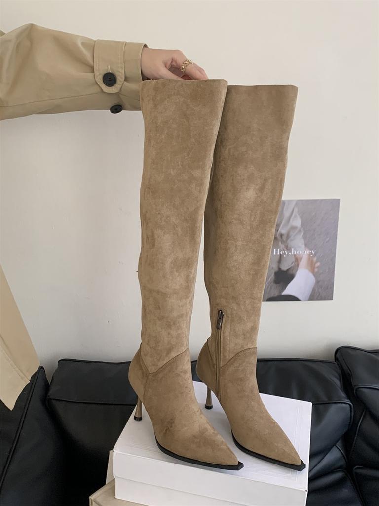 Over-knee Boots Women's 2025 Autumn and Winter New Suede Tall Elastic Pointed Thin Boots Thin Heel Two Wear Stacking Boots