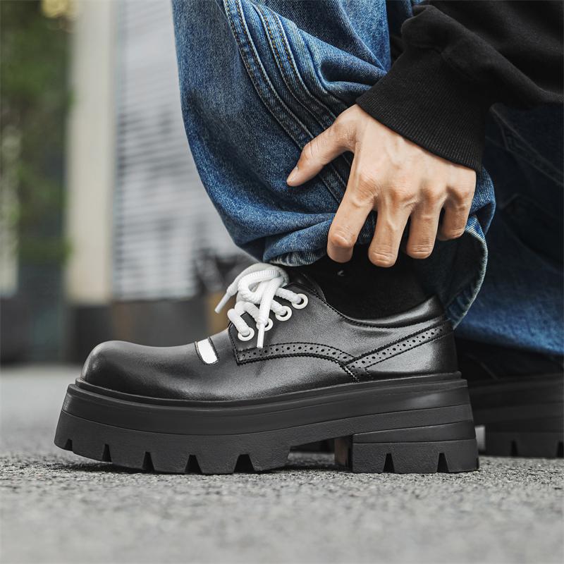 Fashion Daily Casual Men's Work Shoes Trendy Thick Bottom Height Increasing Style Outdoor Fashion Party Youth Handsome Lace-up Shoes