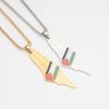Etched Stainless Steel Palestine Flag Map Pendant Necklace For Men Women